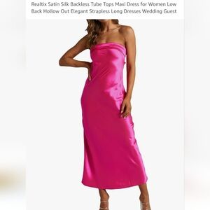 Womens satin silk strapless dresses medium